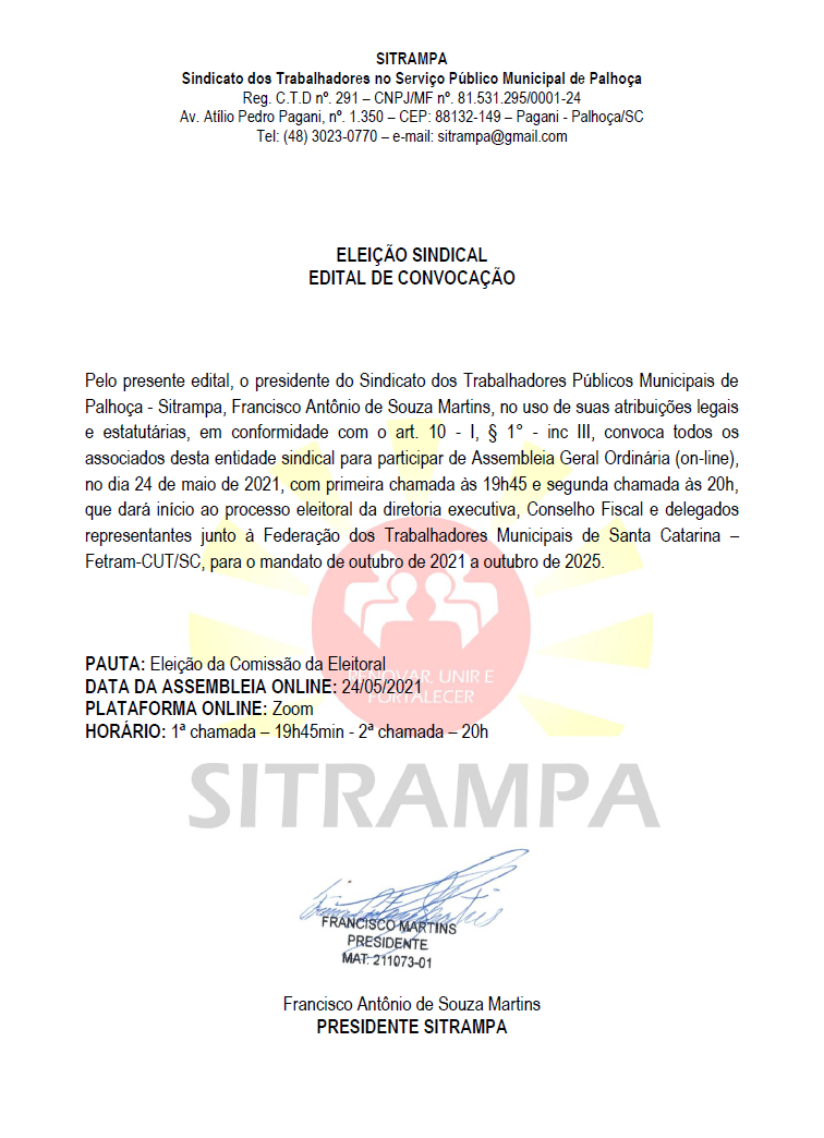 Sitrampa inicia processo de escolha da nova diretoria executiva