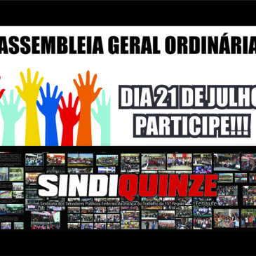 Sindiquinze realizará no dia 21 de julho Assembleia de Prestação de Contas de 2017 e Proposta Orçamentária para 2019