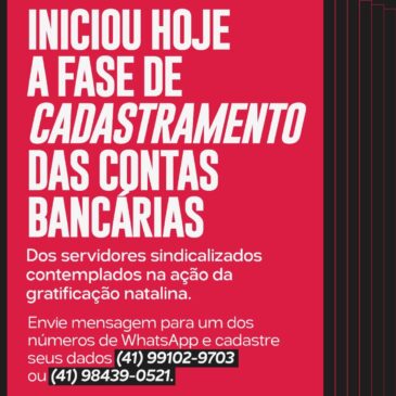 Cadastre sua conta bancária para recebimento dos valores da gratificação natalina